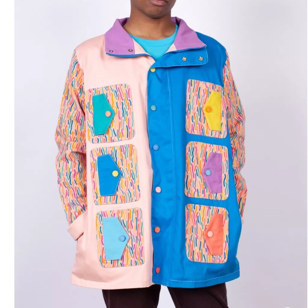 Pink and Blue Lightweight Color-Blocked Shirt Jacket